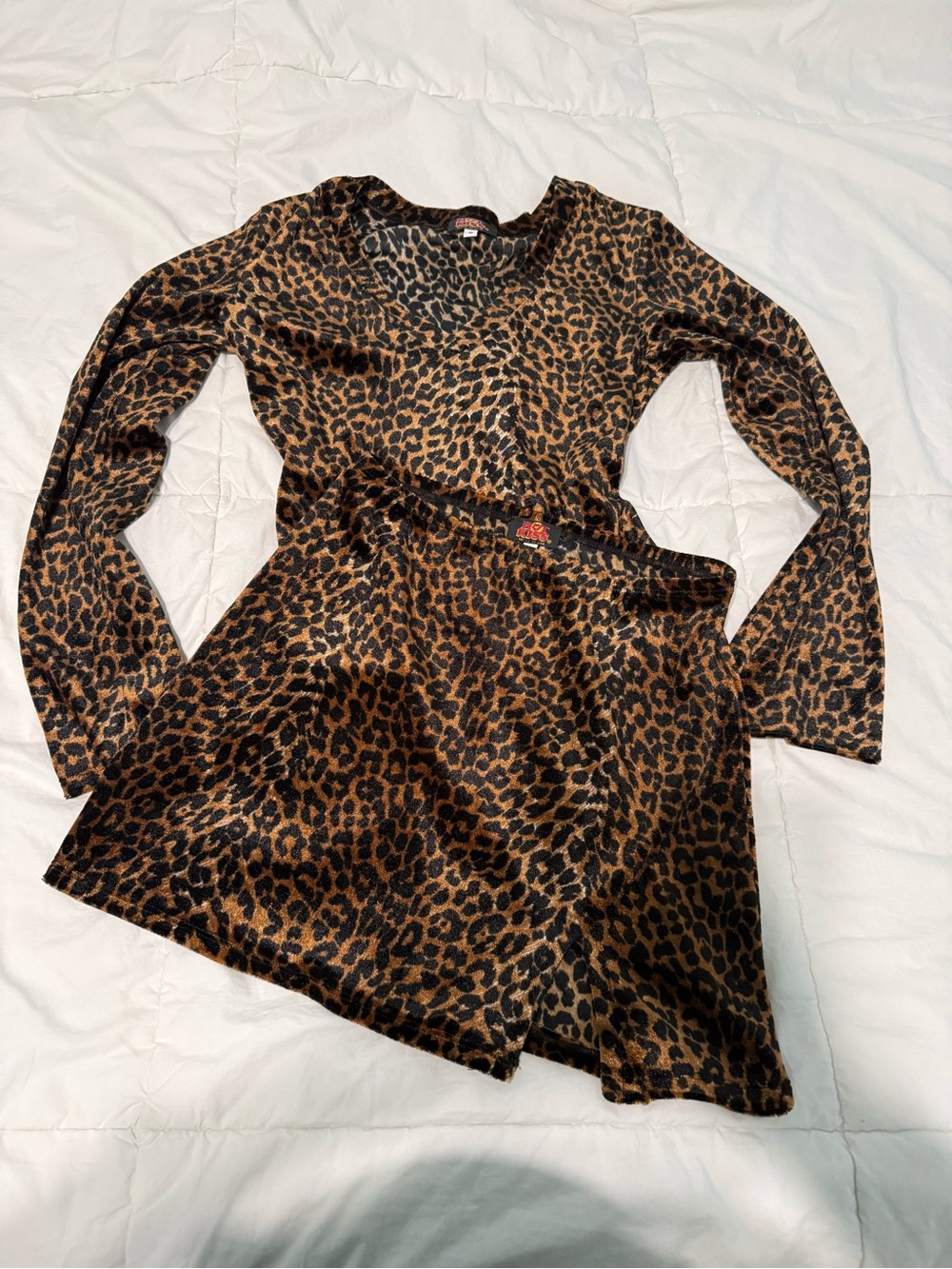 Hot Kiss Y2K Leopard Print velour mini skirt set